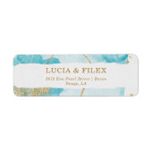 ラグジュアリーブルー金ゴールドウォーターカラー抽象芸術アドレス ラベル (正面)