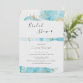 ラグジュアリーブルー金ゴールドウォーターカラー抽象芸術ブライダルシャワー 招待状 (スタンド正面)