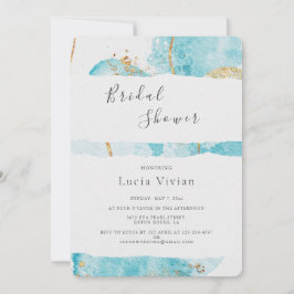 ラグジュアリーブルー金ゴールドウォーターカラー抽象芸術ブライダルシャワー 招待状