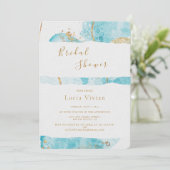 ラグジュアリーブルー金ゴールドウォーターカラー抽象芸術ブライダルシャワー 招待状 (スタンド正面)