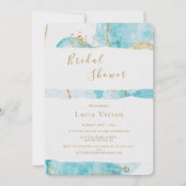 ラグジュアリーブルー金ゴールドウォーターカラー抽象芸術ブライダルシャワー 招待状 (正面)