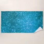 ラグジュアリーブルー金ゴールドグリッター ビーチタオル (正面)