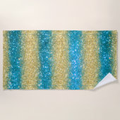 ラグジュアリーブルー金ゴールドグリッター ビーチタオル (正面)