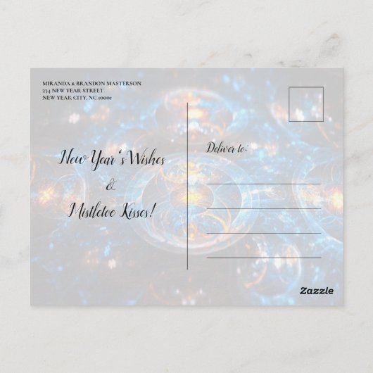 ラグジュアリーブルー金ゴールドニューイヤーイブパーティの招待状 ポストカード (裏面)