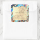 ラグジュアリーブルー金ゴールド大理石ジオードパターンキャンドル スクエアシール (バッグ)