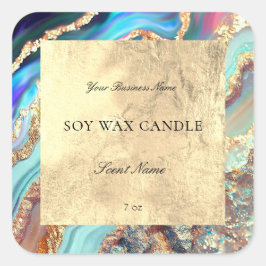 ラグジュアリーブルー金ゴールド大理石ジオードパターンキャンドル スクエアシール