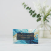 ラグジュアリーブルー金ゴールドQRコードファッショントレンディー モダン 名刺 (スタンド正面)