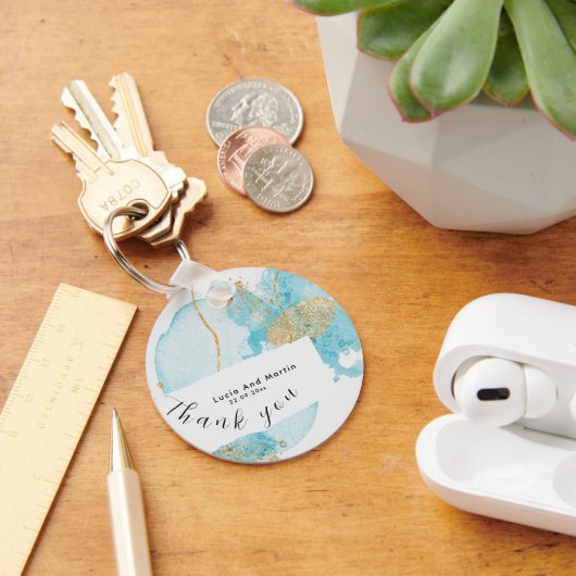 ラグジュアリーブルー&ゴールデンウォーターカラーサンキュー結婚ズ キーホルダー (デスク)