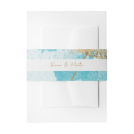 ラグジュアリーブルー&ゴールデンウォーターカラー抽象芸術 招待状ベリーバンド