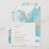 ラグジュアリーブルー&ゴールデンウォーターカラー結婚抽象芸術 招待状 (正面/裏面)