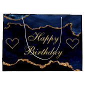 ラグジュアリーブルー&金ゴールドグリッターアゲートハッピーバースデー ラージペーパーバッグ (裏面)