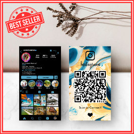 ラグジュアリーブルー&金ゴールドブラックインスタグラムマーブルゲートQR 名刺