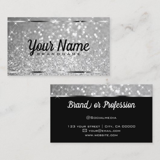 ラグジュアリープラチナグリッタールミナンススターエレガント 名刺 (正面/裏面)