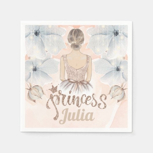 ラグジュアリープリンセス誕生日ベージュグリッター スタンダードカクテルナプキン (正面)