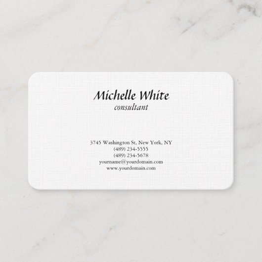 ラグジュアリープレミアムリネンブラック&ホワイトプレーンクリエイティブ 名刺 (正面)