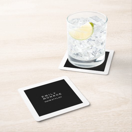 ラグジュアリープレーンブラック&ホワイトミニマモダンリスト スクエアペーパーコースター (インサイチュ)