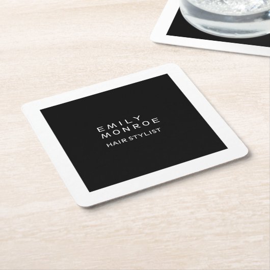 ラグジュアリープレーンブラック&ホワイトミニマモダンリスト スクエアペーパーコースター (アングル)