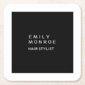 ラグジュアリープレーンブラック&ホワイトミニマモダンリスト スクエアペーパーコースター (正面)