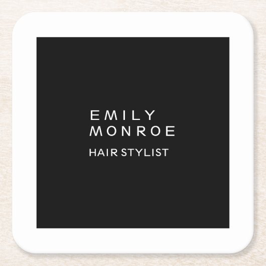 ラグジュアリープレーンブラック&ホワイトミニマモダンリスト スクエアペーパーコースター (正面)