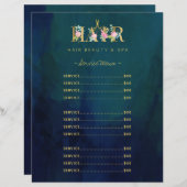 ラグジュアリーヘアサロンサービスヴィンテージネイビーメニューフライヤー (正面/裏面)