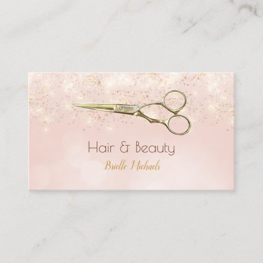 ラグジュアリーヘアサロン金ゴールドグリッターロマンチックピンク《写真》ぼけ味 名刺 (正面)