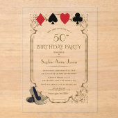 ラグジュアリーベガス金ゴールドアールデコトランプのポーカー誕生日 アクリル招待状 (正面)