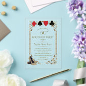 ラグジュアリーベガス金ゴールドアールデコトランプのポーカー誕生日 アクリル招待状 (インサイチュ (ウェディング))