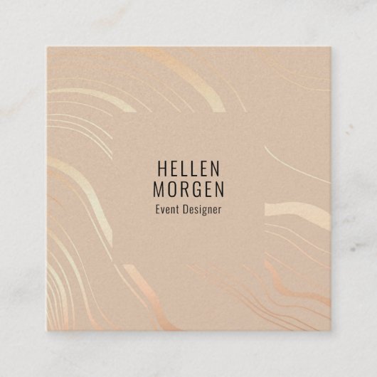 ラグジュアリーベージュとバラ金ゴールド波形ストライプ2 スクエア名刺 (正面)