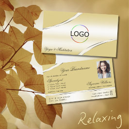 ラグジュアリーベージュクリームカーブデコールラインロゴ写真 名刺