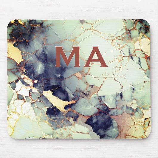 ラグジュアリーベージュフェイクネイビー金ゴールドグリッター大理石アート マウスパッド (正面)