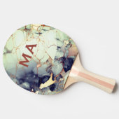 ラグジュアリーベージュフェイクネイビー金ゴールドグリッター大理石アート 卓球ラケット (横)
