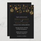 ラグジュアリーホエレガントリデー金ゴールドブラックボーブル 招待状 (正面/裏面)