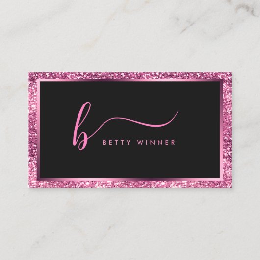 ラグジュアリーホットピンクグリッターモダンスクリプトモノグラムバス 名刺 (正面)