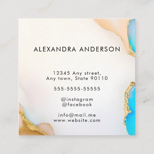 ラグジュアリーホログラフィックオパールアガートマーブル金ゴールド詳細 スクエア名刺 (裏面)