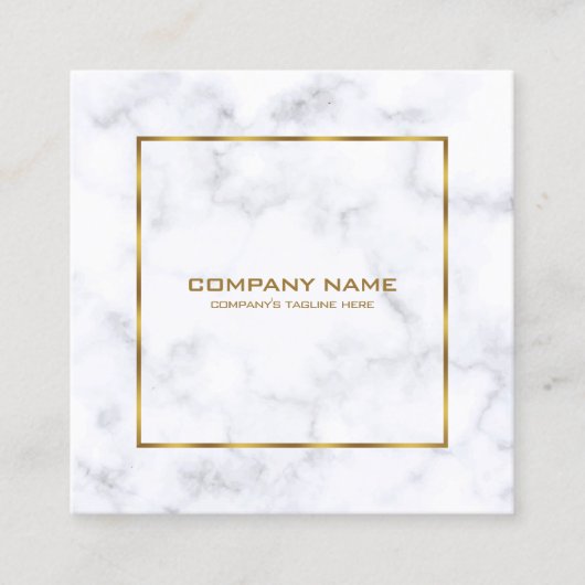 ラグジュアリーホワイトとグレーの大理石シンプル金ゴールドフレーム スクエア名刺 (正面)