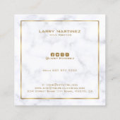 ラグジュアリーホワイトとグレーの大理石シンプル金ゴールドフレーム スクエア名刺 (裏面)