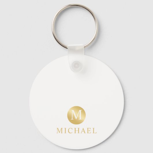 ラグジュアリーホワイトと金ゴールドモノグパーソナライズされたラム キーホルダー (正面)