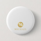 ラグジュアリーホワイトと金ゴールドモノグパーソナライズされたラム 缶バッジ (正面)