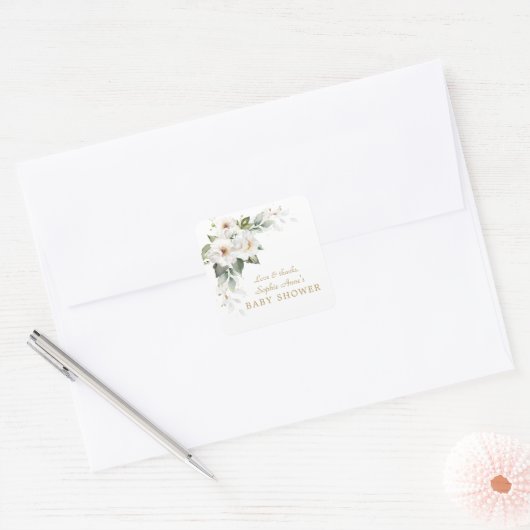 ラグジュアリーホワイトインペリアルリリーバラベビーシャワースクー スクエアシール (封筒)
