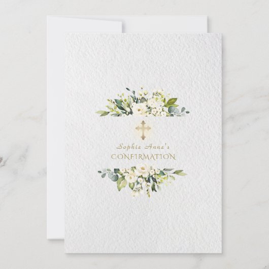 ラグジュアリーホワイトクリームフラワーズ金ゴールドガール確認 招待状 (裏面)