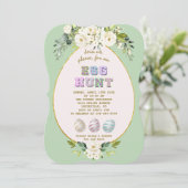 ラグジュアリーホワイトクリームフラワーズ金ゴールド卵狩りイースター 招待状 (スタンド正面)