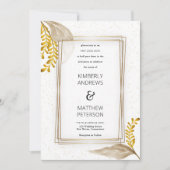 ラグジュアリーホワイトグラム金ゴールドフローラ結婚紙吹雪 招待状 (正面)