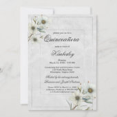 ラグジュアリーホワイトシルバーグリッターフローラキンセアニラ 招待状 (正面)