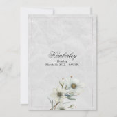 ラグジュアリーホワイトシルバーグリッターフローラキンセアニラ 招待状 (裏面)