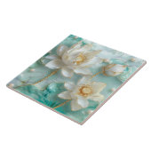 ラグジュアリーホワイトティール(緑がかった色)金ゴールドロータスリリーフラワー タイル (側面)