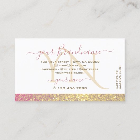 ラグジュアリーホワイトピンク金ゴールドスパークルグリッターモノグラム 名刺 (裏面)