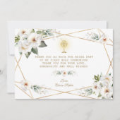 ラグジュアリーホワイトフラワーズファースト金ゴールド聖餐式 サンキューカード (正面)