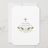 ラグジュアリーホワイトフラワーズファースト金ゴールド聖餐式 招待状 (裏面)