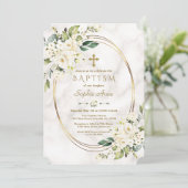 ラグジュアリーホワイトフラワーズマーブルー金ゴールドクロスバプテスマ 招待状 (スタンド正面)