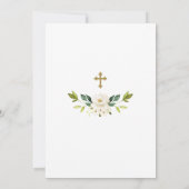 ラグジュアリーホワイトフラワーズ金ゴールドクロスフレームバプテスマ 招待状 (裏面)